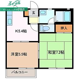 コーポアリスB 2Kの間取図画像
