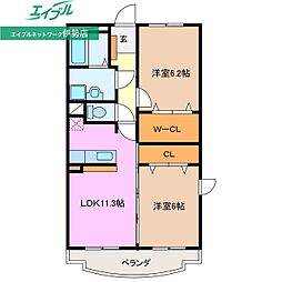 シャトーウェストB 2LDKの間取図画像