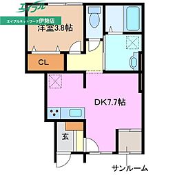 伊勢市船江4丁目アパート 1DKの間取図画像