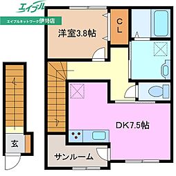 伊勢市船江4丁目アパート 1DKの間取図画像