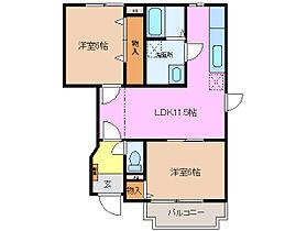 ノーブル　Ａ棟 102 ｜ 三重県松阪市中道町（賃貸アパート2LDK・1階・51.79㎡） その2