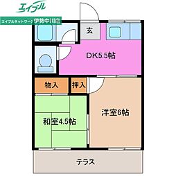 コーポ一本松 2DKの間取図画像