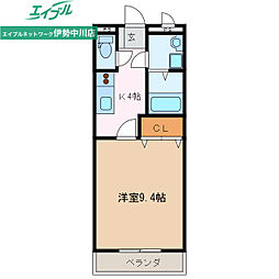 パールハウス2 1Kの間取図画像