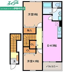メゾンカルム 2DKの間取図画像