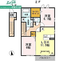 カーサ・ウィステリア 2LDKの間取図画像