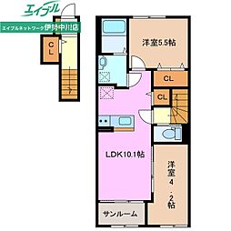 ペアーハイツA 2LDKの間取図画像