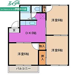 チョコハイツ 3DKの間取図画像