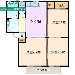 サンハイム中川C 3DKの間取図画像