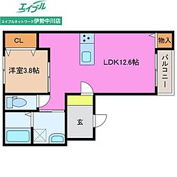 津市久居野村町アパート 1LDKの間取図画像