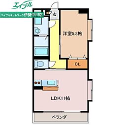 シャンティーク 1LDKの間取図画像