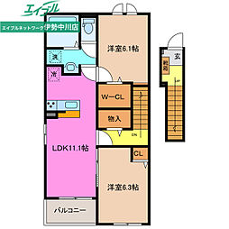津市庄田町アパート 2LDKの間取図画像