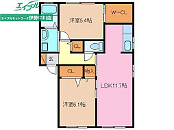 ラークハイムB 2LDKの間取図画像