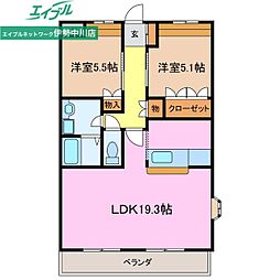 クローバーグリーン4 2LDKの間取図画像