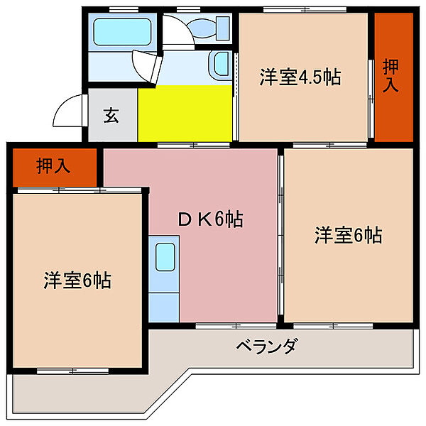 ビレッジハウス井村II号棟 208｜三重県松阪市井村町(賃貸マンション3DK・2階・51.77㎡)の写真 その2