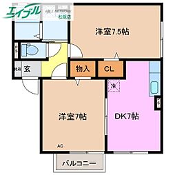 シャインアークC 2DKの間取図画像