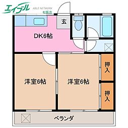 ハートランド荒神山 2DKの間取図画像