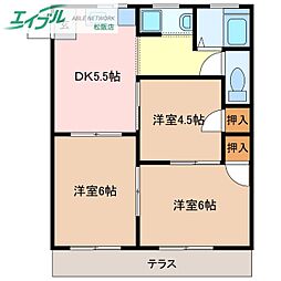 コーポアキ 3DKの間取図画像