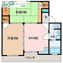 レーベンハイツ中部 2DKの間取図画像