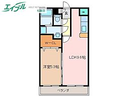 メルベーユ2 1LDKの間取図画像