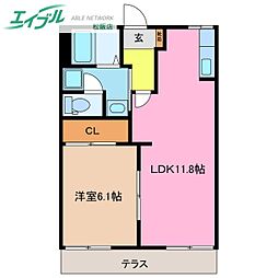 サンステージ花岡 1LDKの間取図画像