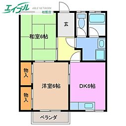 真ハイツ 2DKの間取図画像