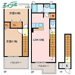 パティオ・アルバーダB 2LDKの間取図画像