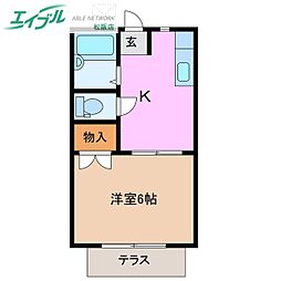コーポ和院 1Kの間取図画像