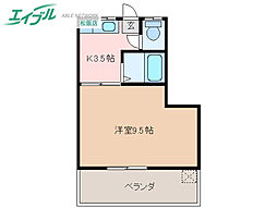 第3三恵ビル一之木 1Kの間取図画像