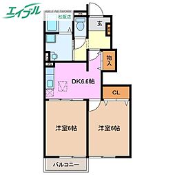 シュープリームA 2DKの間取図画像