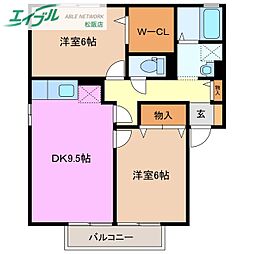カルチェ 2DKの間取図画像