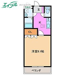 アシューレB棟 1Kの間取図画像