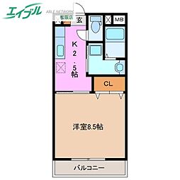 茶花 1Kの間取図画像