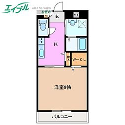 グラン西松イースト 1Kの間取図画像
