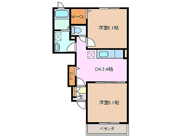 三重県津市高茶屋小森町(賃貸アパート2DK・1階・44.70㎡)の写真 その2