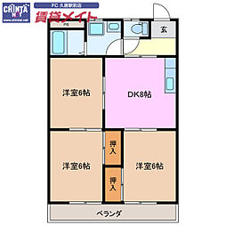 コーポ三恵 3DKの間取図画像