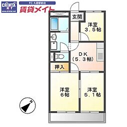 ペアーハイツA 3DKの間取図画像