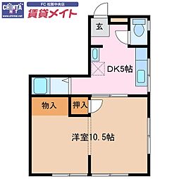 第二伊勢中川ハイツ 1DKの間取図画像