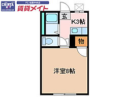ヒルトップ中西 1Kの間取図画像