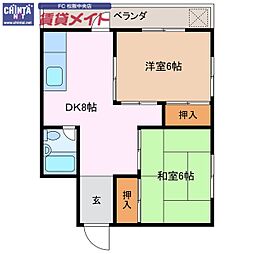 東建アパート 2DKの間取図画像