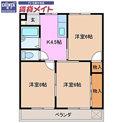 コーポさわやかPART2 3Kの間取図画像