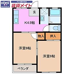 ユーミンハイツ春日町 2DKの間取図画像