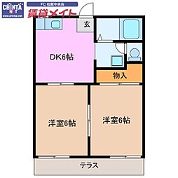 ヘルシーハイツ 2DKの間取図画像