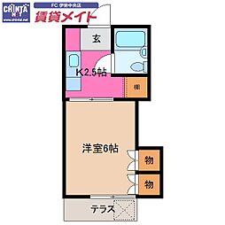 サンシャインA 1Kの間取図画像