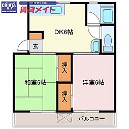晴海マンション 2DKの間取図画像