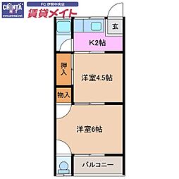中北マンション 2Kの間取図画像