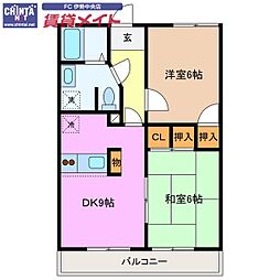 パークハイツ東山1 2DKの間取図画像