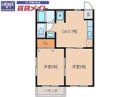 メゾンソリアードA 2DKの間取図画像