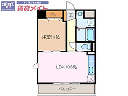 塔世西裏MSビル 1LDKの間取図画像