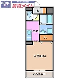 コーポバロン上浜 ワンルームの間取図画像