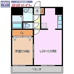 塔世西裏第2MSビル 1LDKの間取図画像